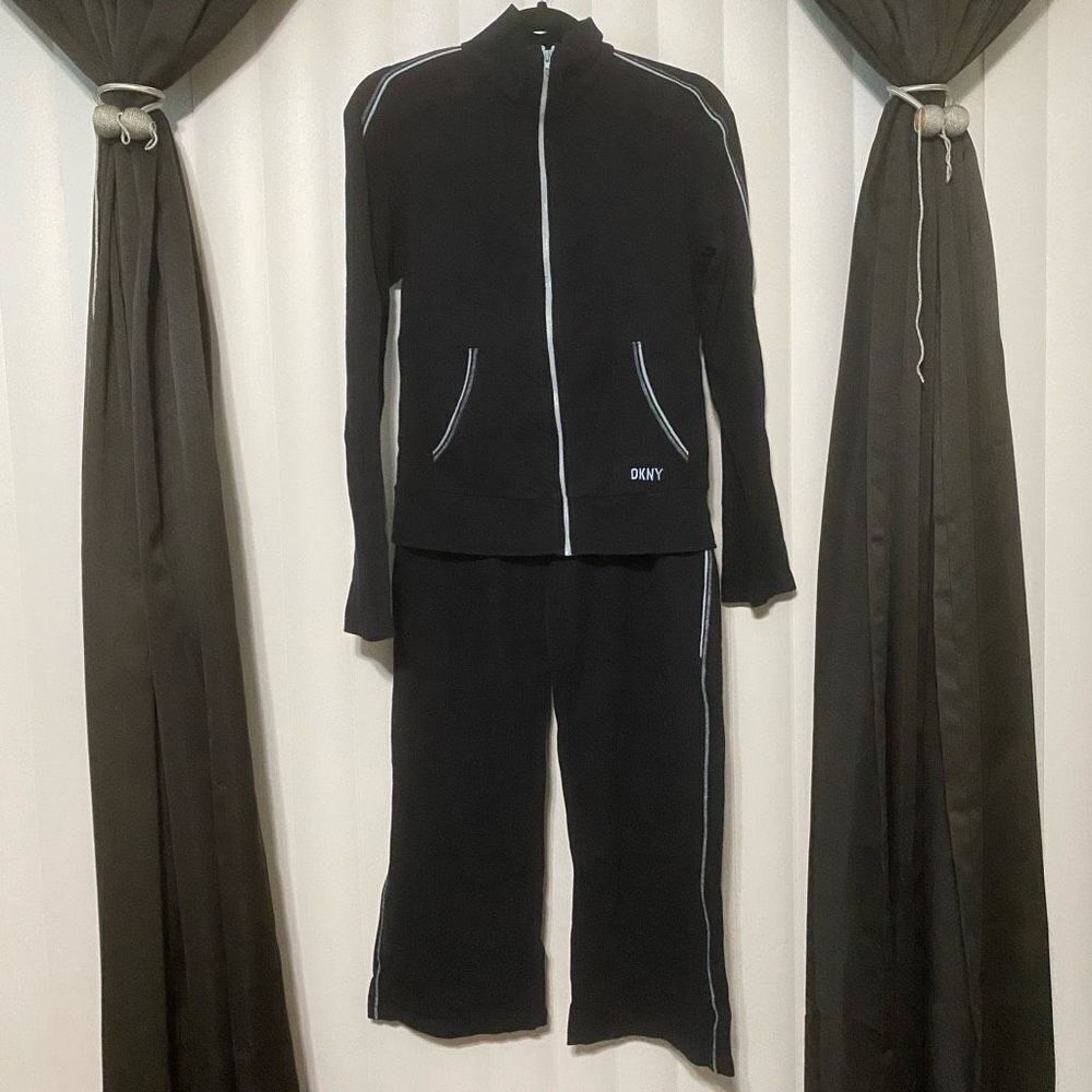 DKNY 2pc set black/white jacket and pant Capri tracksuit set